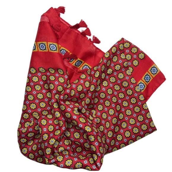 NEW Boho Floral Design Tasseled Rectangle Soft Chic Scarf Large Red Yellow Blue - Picture 13 of 15